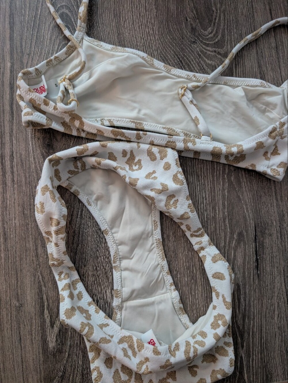 Solid & Striped Sparkly Gold Leopard Print Bikini Set Size Small - Picture 7 of 7